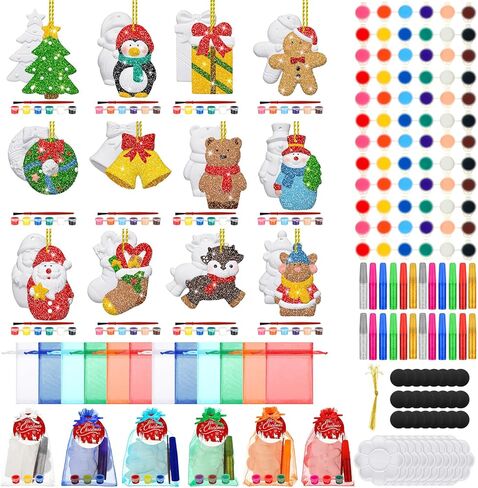 شوهد 24 مجموعة من السيراميك هالوين لطلاء عيد الهالوين ترسم التماثيل الخاصة بك التماثيل الجص مع لوحة فرش المغناطيس معلقة علامات اليقطين organza مجموعة الأكياس لصالح الحفلات in Kuwait