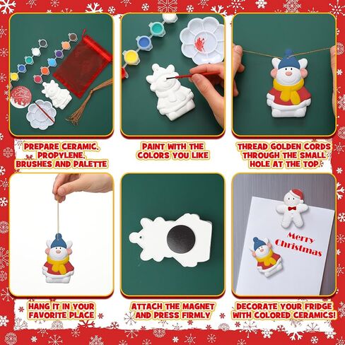 شوهد 24 مجموعة من السيراميك هالوين لطلاء عيد الهالوين ترسم التماثيل الخاصة بك التماثيل الجص مع لوحة فرش المغناطيس معلقة علامات اليقطين organza مجموعة الأكياس لصالح الحفلات in Kuwait