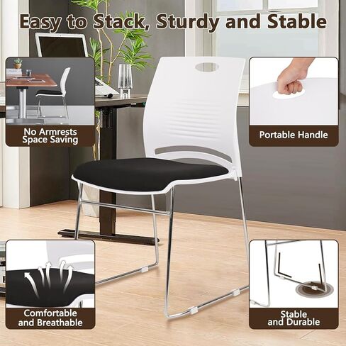 CLATINA Stacking Reception Chair Set of 2, Stackable Guest Chairs with Padded Cushion Seat and Back, Armless Desk Chair No Wheels with Metal Legs for Home Office Conference School Waiting Room, Grey in Saudi Arabia