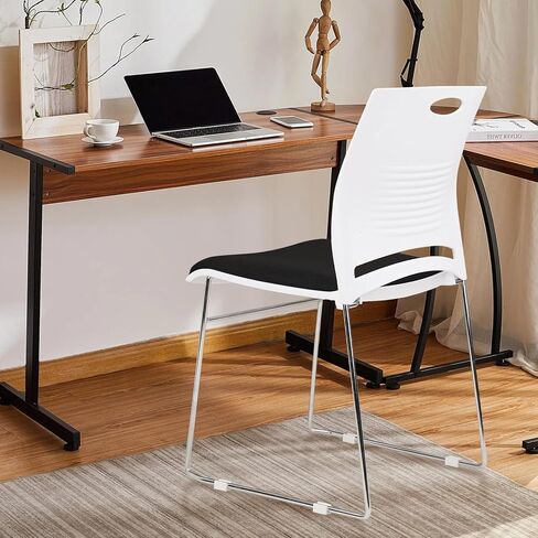 CLATINA Stacking Reception Chair Set of 2, Stackable Guest Chairs with Padded Cushion Seat and Back, Armless Desk Chair No Wheels with Metal Legs for Home Office Conference School Waiting Room, Grey in Saudi Arabia