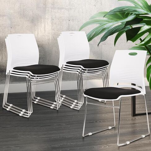 CLATINA Stacking Reception Chair Set of 2, Stackable Guest Chairs with Padded Cushion Seat and Back, Armless Desk Chair No Wheels with Metal Legs for Home Office Conference School Waiting Room, Grey in Saudi Arabia