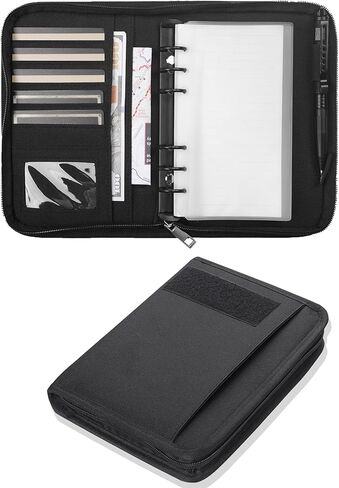 Geedud Padfolio Ring Binder مع 80 ورقة 160 صفحة من ورق الورق فضفاضة ، غلاف دفتر الملاحظات المقاوم للعوامل الجوية ، دفتر ملاحظات تكتيكي مع سحاب للمجلدات ، البطاقات القابلة لإعادة الملء 6 حلقات (أسود ، A5،7.3 "× 10.1") in Kuwait