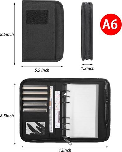 Geedud Padfolio Ring Binder مع 80 ورقة 160 صفحة من ورق الورق فضفاضة ، غلاف دفتر الملاحظات المقاوم للعوامل الجوية ، دفتر ملاحظات تكتيكي مع سحاب للمجلدات ، البطاقات القابلة لإعادة الملء 6 حلقات (أسود ، A5،7.3 "× 10.1") in Kuwait