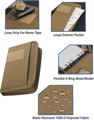 GEEDUD Padfolio Ring Binder with 80 Sheets 160 Pages of Loose-Leaf Paper, Weatherproof Notebook Cover, Tactical Notebook with Zippered for Folders, Cards Refillable 6-Ring Notepad(Black,A5,7.3"x10.1") in Kuwait