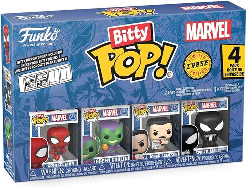 Funko Pop! Bitty: Spider-Man - Spider-Man, Green Goblin, J Jonah Jameson, and Mystery Chase Figure - 0.9 Inch (2.2 Cm) - Marvel Comics Collectable - Stackable Display Shelf Included - Gift Idea in Saudi Arabia