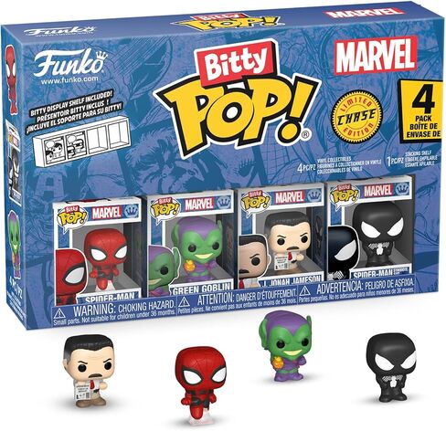 Funko Pop! Bitty: Spider-Man - Spider-Man, Green Goblin, J Jonah Jameson, and Mystery Chase Figure - 0.9 Inch (2.2 Cm) - Marvel Comics Collectable - Stackable Display Shelf Included - Gift Idea in Saudi Arabia