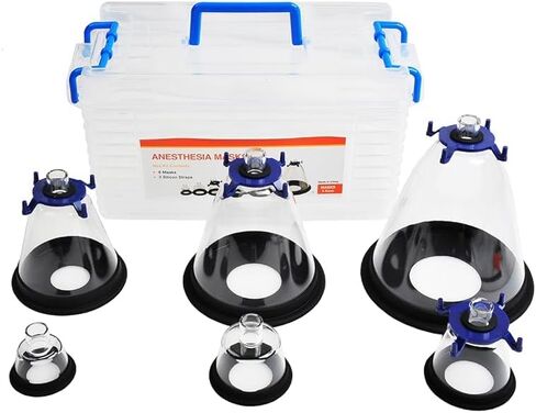 Veterinary Anesthesia Mask Set - 6 Sizes for Dogs/Cats/Birds/Pets - Anesthetic Accessory, Fits Standard Anesthesia Machines - Easy to Clean & Storage Box Included (Animal Use Only) in Saudi Arabia