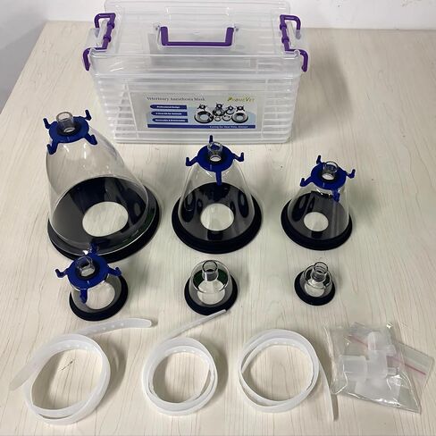 Veterinary Anesthesia Mask Set - 6 Sizes for Dogs/Cats/Birds/Pets - Anesthetic Accessory, Fits Standard Anesthesia Machines - Easy to Clean & Storage Box Included (Animal Use Only) in Saudi Arabia