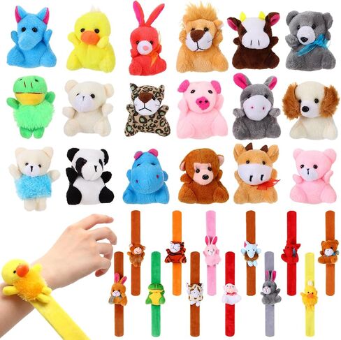 Realspring 30 Pcs Halloween Stuffed Animal Slap Bracelets, Plush Animal Slap Bracelets, Cute Wristband Toy Wristbands, Suitable for Boys Girls Halloween Birthday Gifts Party Favors 12 Styles in Saudi Arabia