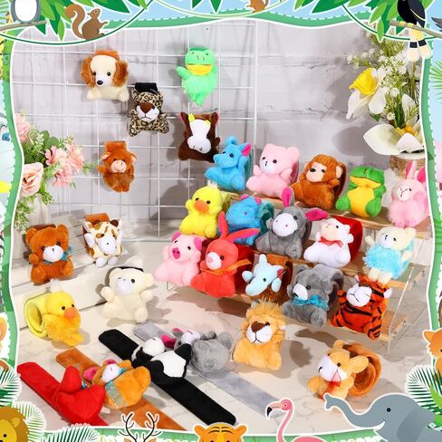 Realspring 30 Pcs Halloween Stuffed Animal Slap Bracelets, Plush Animal Slap Bracelets, Cute Wristband Toy Wristbands, Suitable for Boys Girls Halloween Birthday Gifts Party Favors 12 Styles in Saudi Arabia