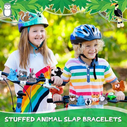 Realspring 30 Pcs Halloween Stuffed Animal Slap Bracelets, Plush Animal Slap Bracelets, Cute Wristband Toy Wristbands, Suitable for Boys Girls Halloween Birthday Gifts Party Favors 12 Styles in Saudi Arabia