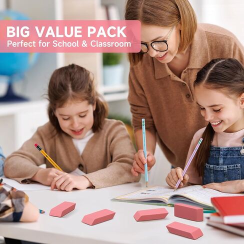 72 Pack Pink Erasers Bulk, Large Pencil Erasers for School, Classroom, Teacher, Homeschool, and Office Supplies in Kuwait