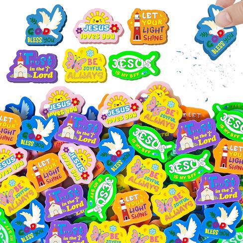 Cinrobiye 100 PCS Bible Verses Pencil Erasers Bulk Inspirational Scripture Eraser Christian Religious Favor Goody Bag Filler Gifts for Students Classroom Office Teacher Prizes Reward School Supplies in Saudi Arabia