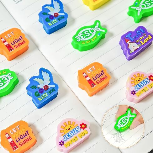 Cinrobiye 100 PCS Bible Verses Pencil Erasers Bulk Inspirational Scripture Eraser Christian Religious Favor Goody Bag Filler Gifts for Students Classroom Office Teacher Prizes Reward School Supplies in Saudi Arabia
