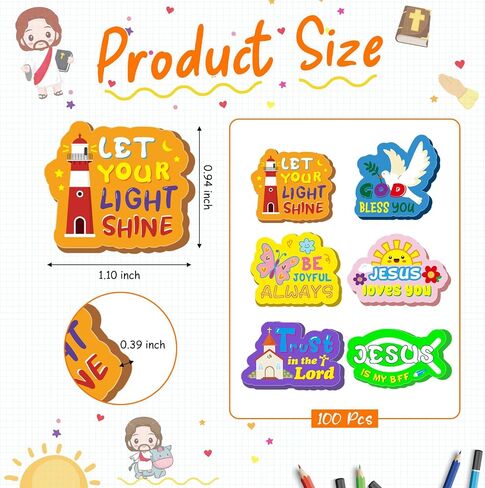 Cinrobiye 100 PCS Bible Verses Pencil Erasers Bulk Inspirational Scripture Eraser Christian Religious Favor Goody Bag Filler Gifts for Students Classroom Office Teacher Prizes Reward School Supplies in Saudi Arabia