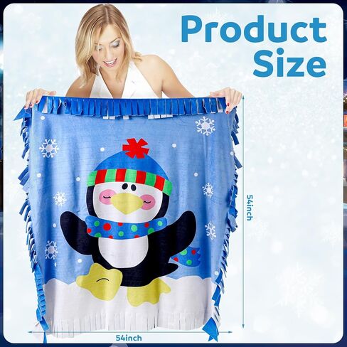 Peryiter Penguin Fleece Throw Craft Kit Soft Plush Throw Blanket DIY Felt Fleece Gift for Winter Holiday Craft Fun Home Activities, 54 Inch x 54 Inch in Saudi Arabia