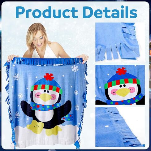 Peryiter Penguin Fleece Throw Craft Kit Soft Plush Throw Blanket DIY Felt Fleece Gift for Winter Holiday Craft Fun Home Activities, 54 Inch x 54 Inch in Saudi Arabia