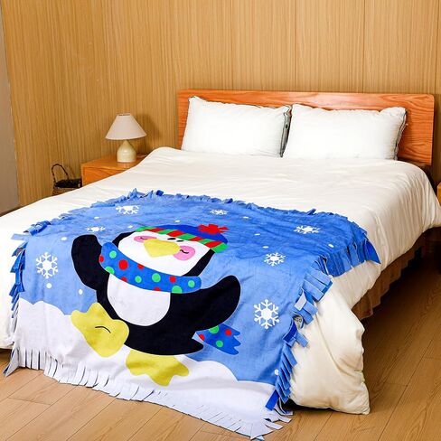 Peryiter Penguin Fleece Throw Craft Kit Soft Plush Throw Blanket DIY Felt Fleece Gift for Winter Holiday Craft Fun Home Activities, 54 Inch x 54 Inch in Saudi Arabia