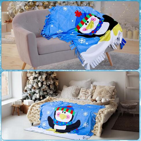 Peryiter Penguin Fleece Throw Craft Kit Soft Plush Throw Blanket DIY Felt Fleece Gift for Winter Holiday Craft Fun Home Activities, 54 Inch x 54 Inch in Saudi Arabia