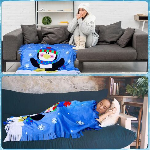 Peryiter Penguin Fleece Throw Craft Kit Soft Plush Throw Blanket DIY Felt Fleece Gift for Winter Holiday Craft Fun Home Activities, 54 Inch x 54 Inch in Saudi Arabia