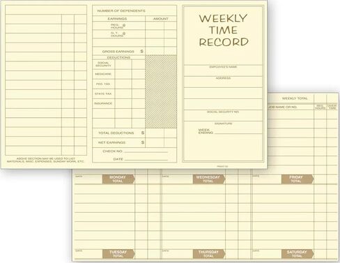 Pocket Size Weekly Time Record, Size 8 x 5, Quantity 250 in Saudi Arabia