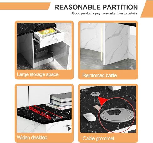 Modern Reception Desk with LED Lights L Shaped Office Front Desk Counter Black and White Reception Table Retail Checkout Counter for Shop Salon Lobby Right Corner 180cm/71inch in Saudi Arabia