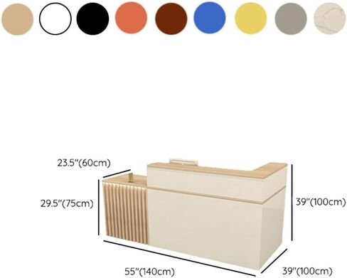 LITFAD L-Shape Checkout Counter Wood Reception Desk wih Keyboard Tray, Hutch, Desk Return and Lockable Drawer, Filing Cabinet, Modern Counter for Office, Lobby, Beauty Salon, Store - Wood/White in Saudi Arabia