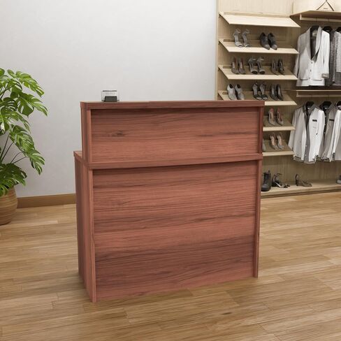 UGOS MONO WALNUT MODERT DESSEPTION DESATE مع عداد المعاملات | سطح المكتب صفح | مكتب الاستقبال متعدد الوظائف للمنزل والمكتب والصالون والمنتجعات واللوبي (40 بوصة (100 سم)) in Kuwait