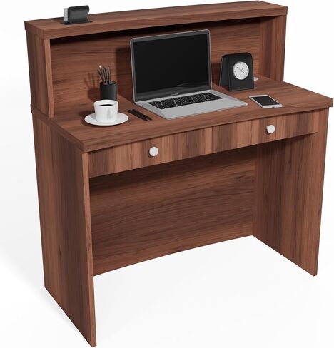 UGOS MONO WALNUT MODERT DESSEPTION DESATE مع عداد المعاملات | سطح المكتب صفح | مكتب الاستقبال متعدد الوظائف للمنزل والمكتب والصالون والمنتجعات واللوبي (40 بوصة (100 سم)) in Kuwait