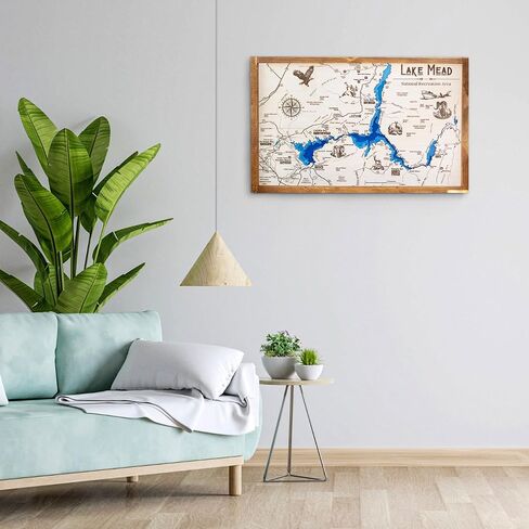 Lake Cascade Topo Map Sign | Laser Engraved Map Wall Art | Framed Art | Rustic Wall Decor | Lake Pictures for Walls | Great Style | 16"x25" in Saudi Arabia