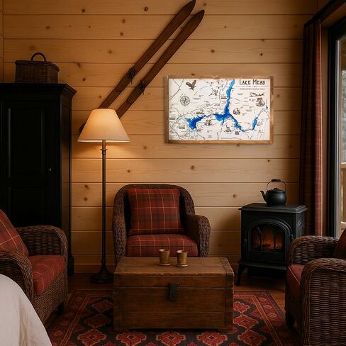 Lake Cascade Topo Map Sign | Laser Engraved Map Wall Art | Framed Art | Rustic Wall Decor | Lake Pictures for Walls | Great Style | 16"x25" in Saudi Arabia