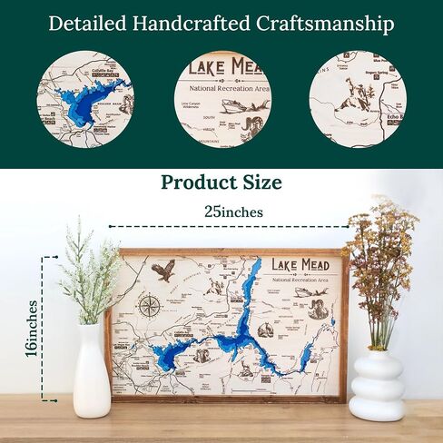 Lake Cascade Topo Map Sign | Laser Engraved Map Wall Art | Framed Art | Rustic Wall Decor | Lake Pictures for Walls | Great Style | 16"x25" in Saudi Arabia