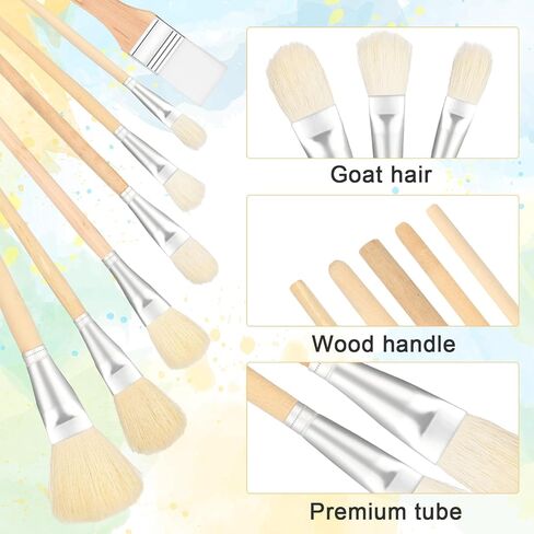 Mop Brush for Acrylic Painting, 14 Pcs Assorted Size Paint Brushes for Acrylic Painting Blending Brush with Wooden Handle Artist Brushes for Acrylic Watercolor Oil Painting Face Body Art in Kuwait