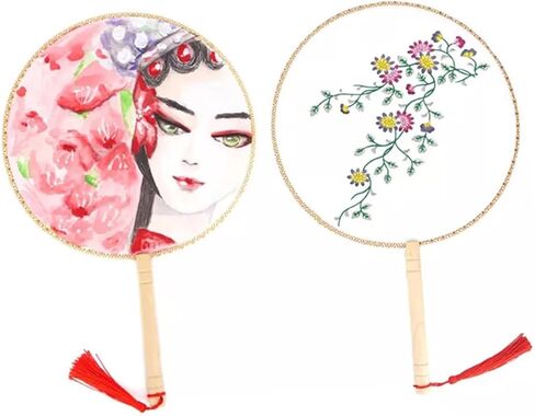 LIFKOME Blank DIY Painting Fan for Boys and Girls Handmade Silk Hand Fan Wooden Handle for Embroidery and Arts Crafts for Parties and Festivals in Saudi Arabia
