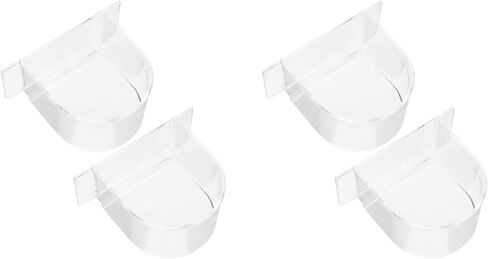 4 pcs Bird Cage Feeder: Clear Thick Semicircle Seed Water Food Trough Cups - Small Animal Dish Container Box for Birds Pigeon Chicken, Transparent Cage Accessories, 4X3.2X2in in Saudi Arabia