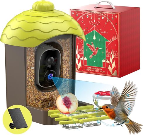 Smart Bird Feeder with Camera Outdoor: 2K Wild Bird Watching Video Cam - Unique Gifts for Nature Lover - Birds House Window at Garden IP66 Solar Charged & Squirrel-Proof Alarm in Saudi Arabia