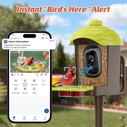 Smart Bird Feeder with Camera Outdoor: 2K Wild Bird Watching Video Cam - Unique Gifts for Nature Lover - Birds House Window at Garden IP66 Solar Charged & Squirrel-Proof Alarm in Saudi Arabia