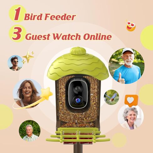 Smart Bird Feeder with Camera Outdoor: 2K Wild Bird Watching Video Cam - Unique Gifts for Nature Lover - Birds House Window at Garden IP66 Solar Charged & Squirrel-Proof Alarm in Saudi Arabia