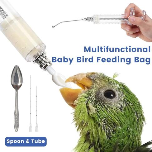 Baby Bird Feeding Syringe Set 12pcs 50ml Parrot Small Pet Hand Feeding Syringe Include Stainless Steel Spoon, Measuring Cup and Spoon, Hose, Curved Gavage Tube, Storage Bag, etc in Saudi Arabia