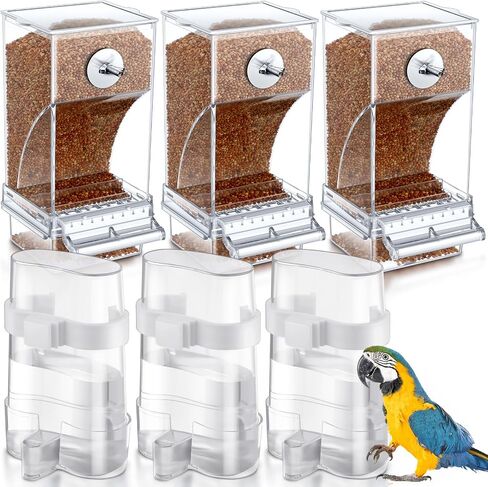 Yaomiao 6 Pcs No Mess Bird Feeders Automatic Clear Parrot Water Dispenser Acrylic Quail Feeder and Watered Cage Accessories Indoor for Small and Medium Parrot Cockatiel Canary in Saudi Arabia