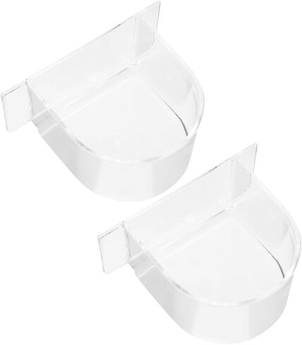 2pcs Bird Cage Food Feeder: Clear Thick Semicircle Seed Water Trough Cups - Small Animal Dish Container Box for Birds Pigeon Chicken, Transparent Cage Accessories, 4X3.2X2in in Saudi Arabia