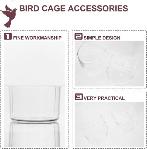 2pcs Bird Cage Food Feeder: Clear Thick Semicircle Seed Water Trough Cups - Small Animal Dish Container Box for Birds Pigeon Chicken, Transparent Cage Accessories, 4X3.2X2in in Saudi Arabia