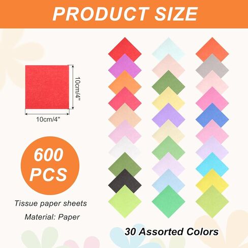 MECCANIXITY 1200Pcs Colored Tissue Paper Squares, 4x4 Inch 30 Assorted Colors Bleeding Crepe Art Paper for Crafts, Collage Supplies in Saudi Arabia