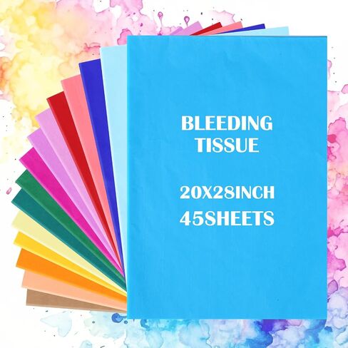 Honoson 45 Sheets Bleeding Tissue Paper 20 x 27.5 Inch Watercolor Bleeding Paper for Art Wet Strength Tissue for DIY Project Scrapbooking Greeting Card Watercolor Collage Art Craft, 15 Assorted Colors in Saudi Arabia