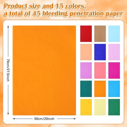 Honoson 45 Sheets Bleeding Tissue Paper 20 x 27.5 Inch Watercolor Bleeding Paper for Art Wet Strength Tissue for DIY Project Scrapbooking Greeting Card Watercolor Collage Art Craft, 15 Assorted Colors in Saudi Arabia