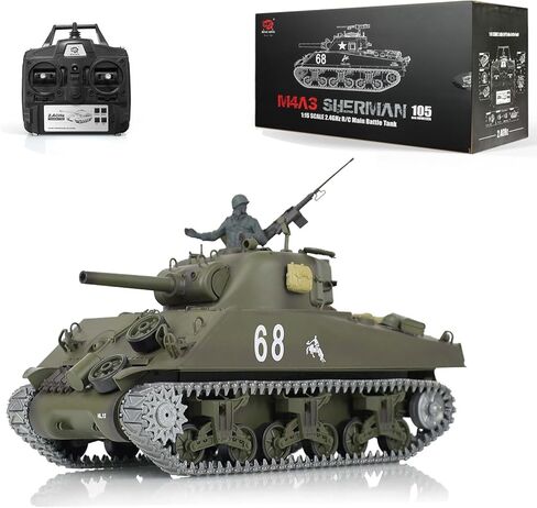 Heng Long 1/16 Pro Pro تخصيص الإصدار 7.0 M4a3 Sherman RC Tank 3898 برميل قابلة للسحب التدخين 360 ° برج الدوار للأشعة تحت الحمراء. in Saudi Arabia