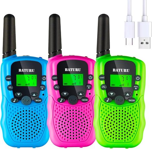 Batheru Resplible Walkie Talkies for Kids 3 أميال طويلة المدى ، 22 قناة Walkie Talkie مع صوت واضح ، وتوفير البطاريات Walkie Talkies 3 حزمة ، وتخزين الحشوات للفتيات من 5 إلى 10 in Kuwait