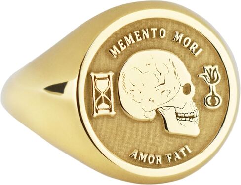 14K Solid Gold Memento Mori Signet Ring | Amor Fati Signet Ring | Stoicism Round Ring | | Marcus Aurelius Ring | Philosophy Jewelry | Death Reminder Ring | Gift for Stoic | Life and Death Ring Amulet in Saudi Arabia