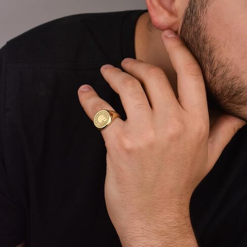 14K Solid Gold Memento Mori Signet Ring | Amor Fati Signet Ring | Stoicism Round Ring | | Marcus Aurelius Ring | Philosophy Jewelry | Death Reminder Ring | Gift for Stoic | Life and Death Ring Amulet in Saudi Arabia