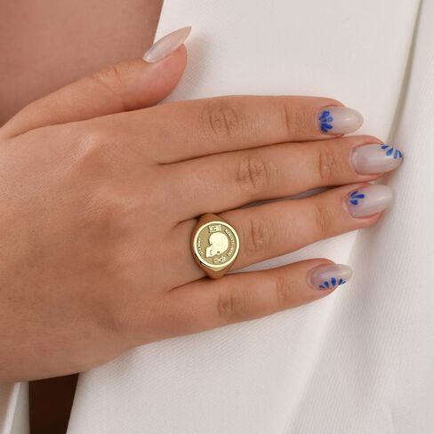14K Solid Gold Memento Mori Signet Ring | Amor Fati Signet Ring | Stoicism Round Ring | | Marcus Aurelius Ring | Philosophy Jewelry | Death Reminder Ring | Gift for Stoic | Life and Death Ring Amulet in Saudi Arabia
